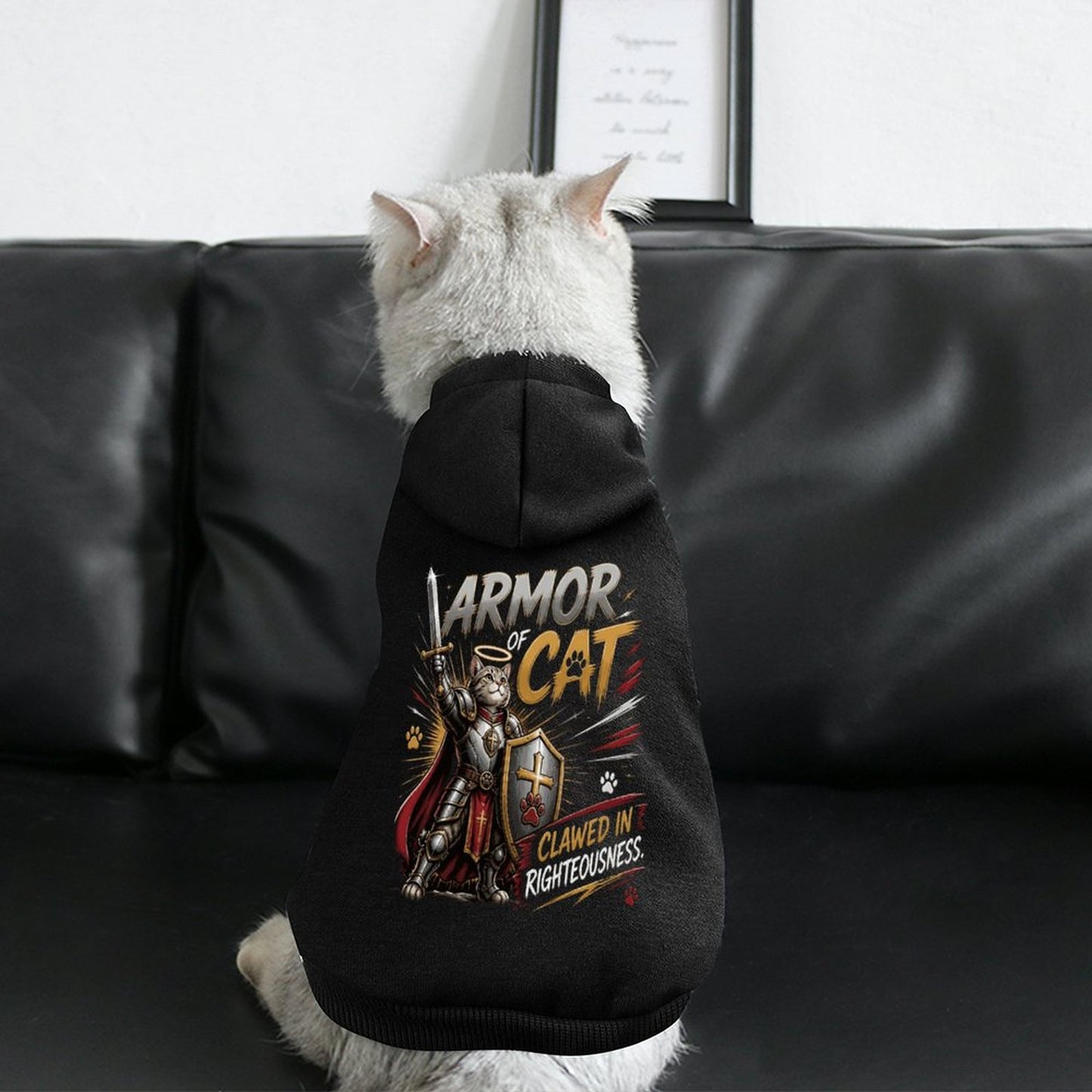 Armor Of Cat Christian Pet Hooded Pullover Sweatshirt Cat Hoodie Warm, Soft & Breathable - ClaimedbyGodDesigns