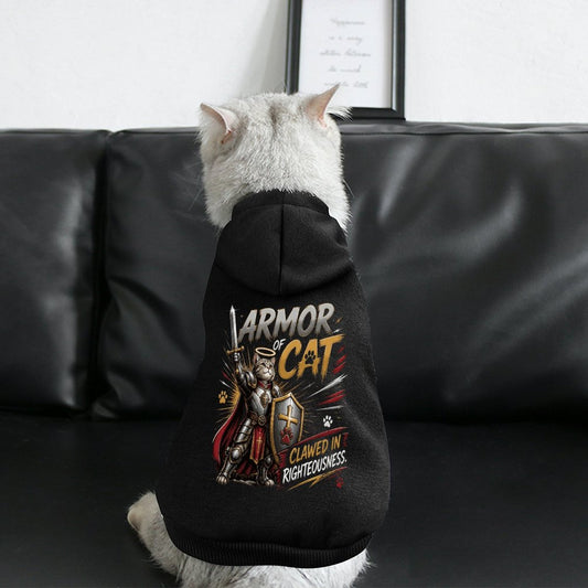 Armor Of Cat Christian Pet Hooded Pullover Sweatshirt Cat Hoodie Warm, Soft & Breathable - ClaimedbyGodDesigns
