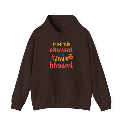 Pumpkin Obsessed And Blessed by Him Halloween Unisex Christian Pullover Hooded Sweatshirt