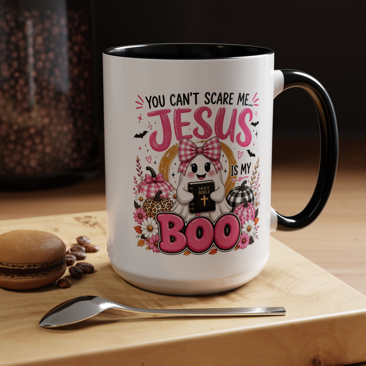 You Can’t Scare Me Jesus Is My Boo Coffee Mug — Halloween Christian Accent Mug