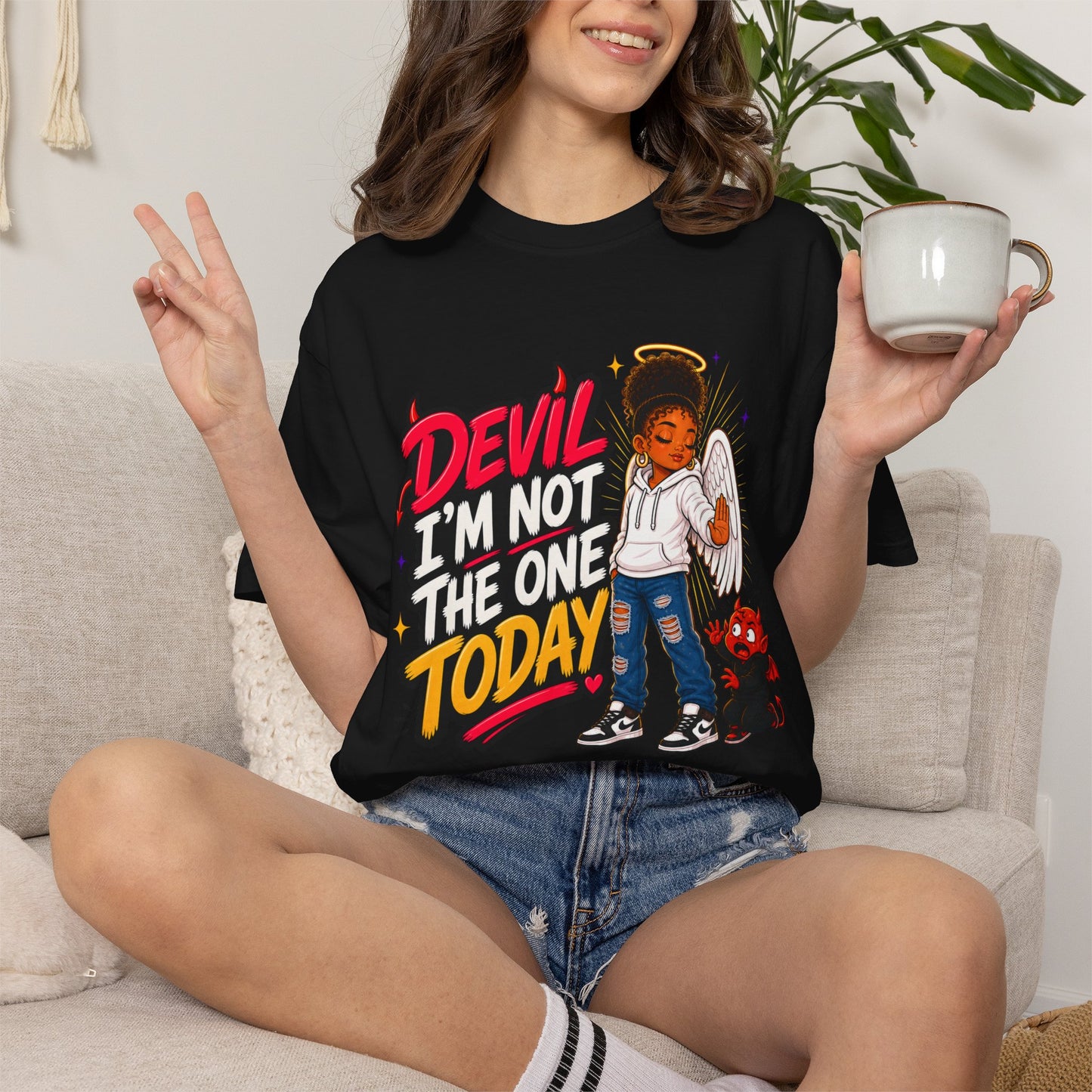 Devil I'm Not the One Today T-Shirt — Funny Angel vs Devil Graphic Tee - ClaimedbyGodDesigns