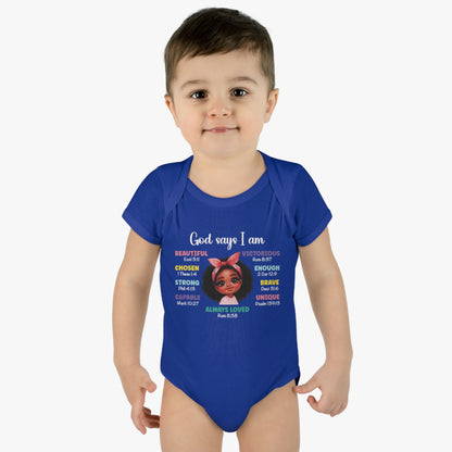 God Says I Am Christian Baby Onesie Printify