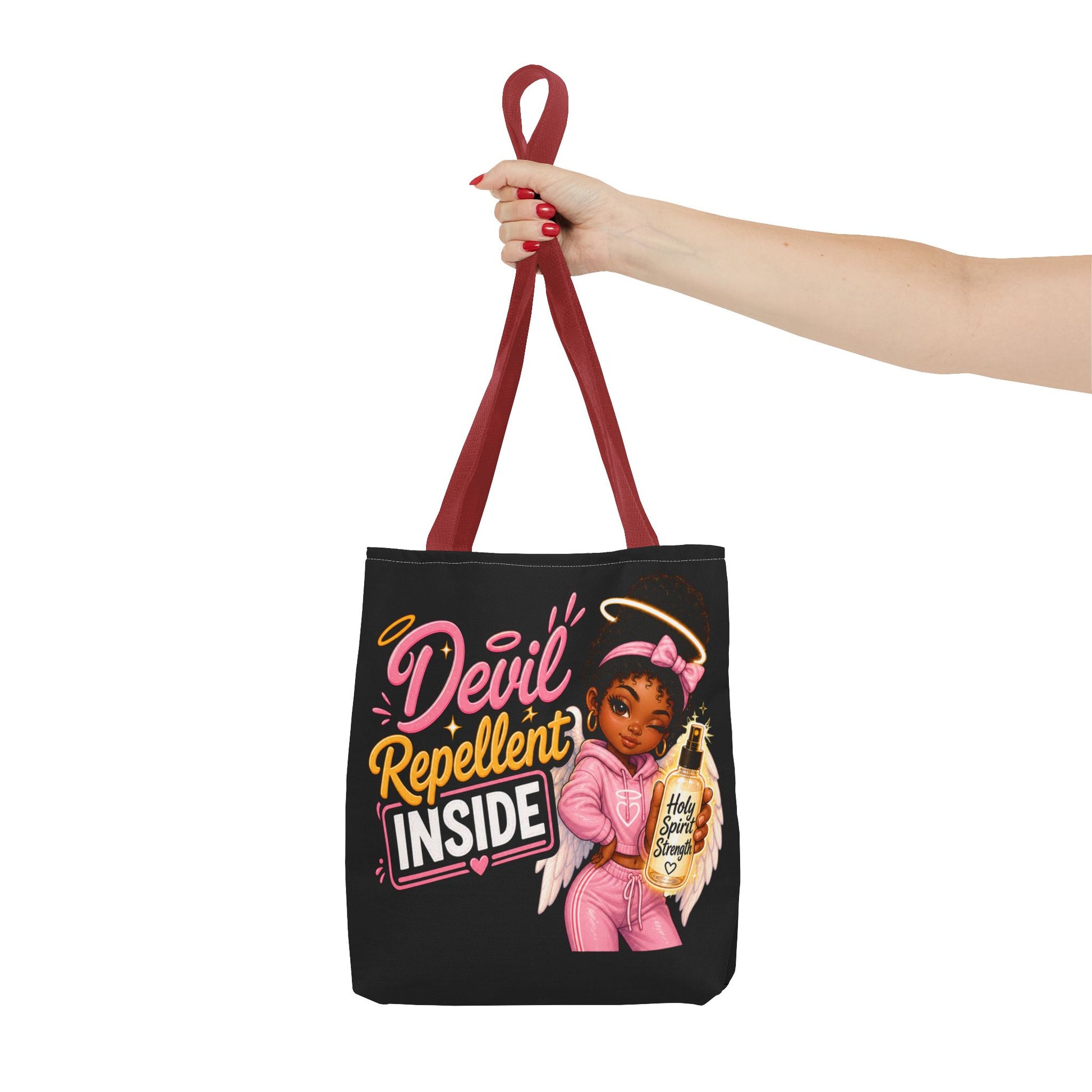 Tote Bag - "Devil Repellent Inside" Angel Girl Graphic Tote | Cute Protective Faith Gift - ClaimedbyGodDesigns