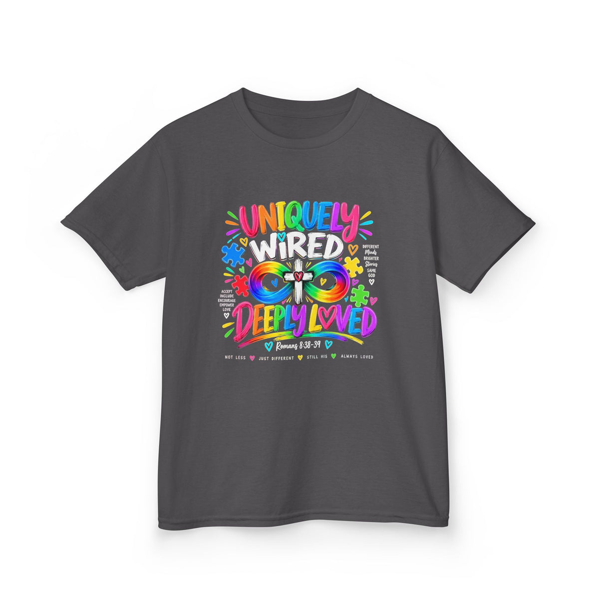 Youth Autism Awareness T-Shirt — "Uniquely Wired, Deeply Loved" Colorful Autism Pride Tee