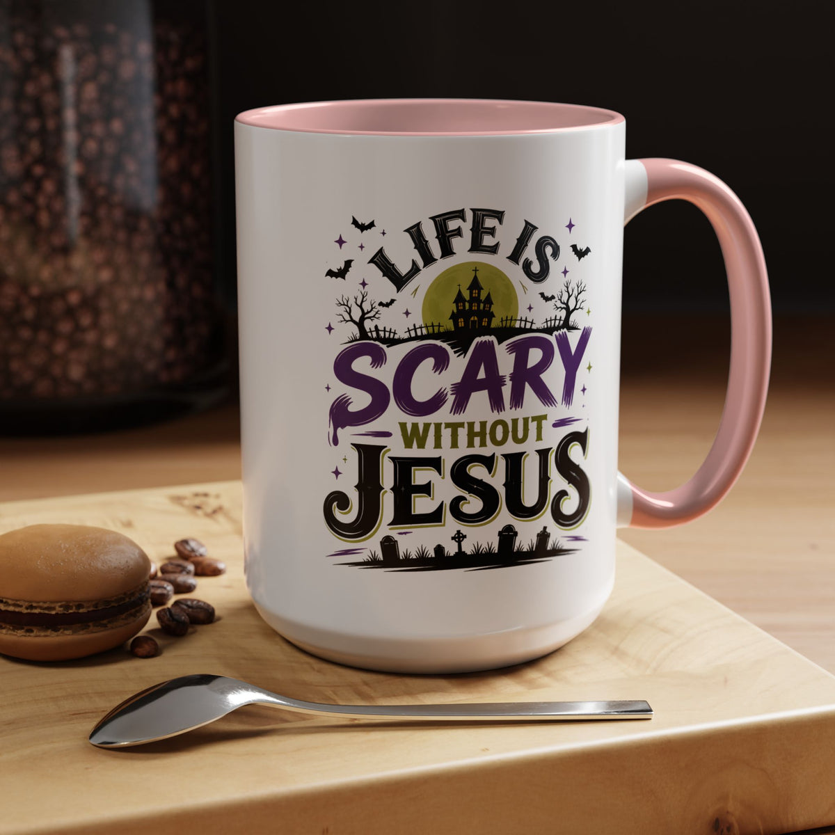 Coffee Mug — “Life Is Scary Without Jesus” Halloween Christian Accent Mug (11/15oz)