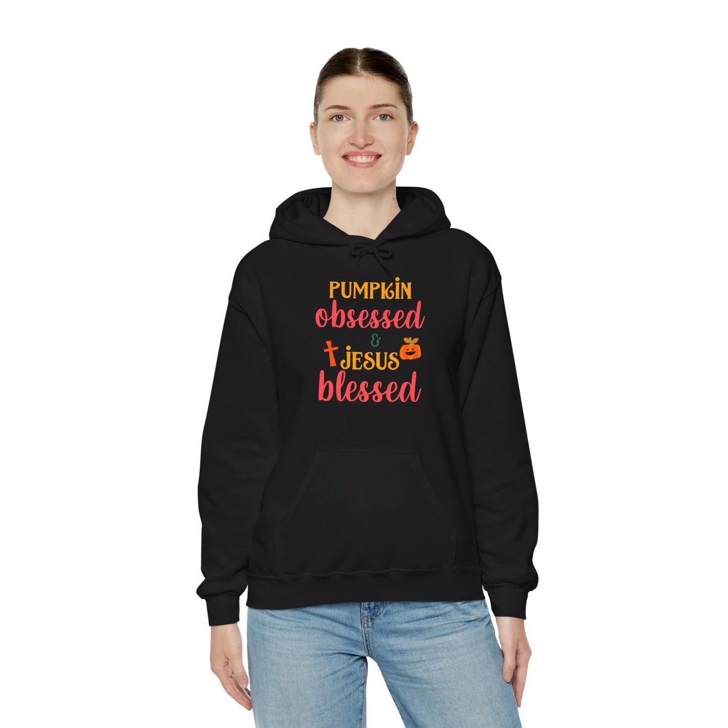 Pumpkin Obsessed And Jesus Blessed Halloween Unisex Christian Pullover Hooded Sweatshirt