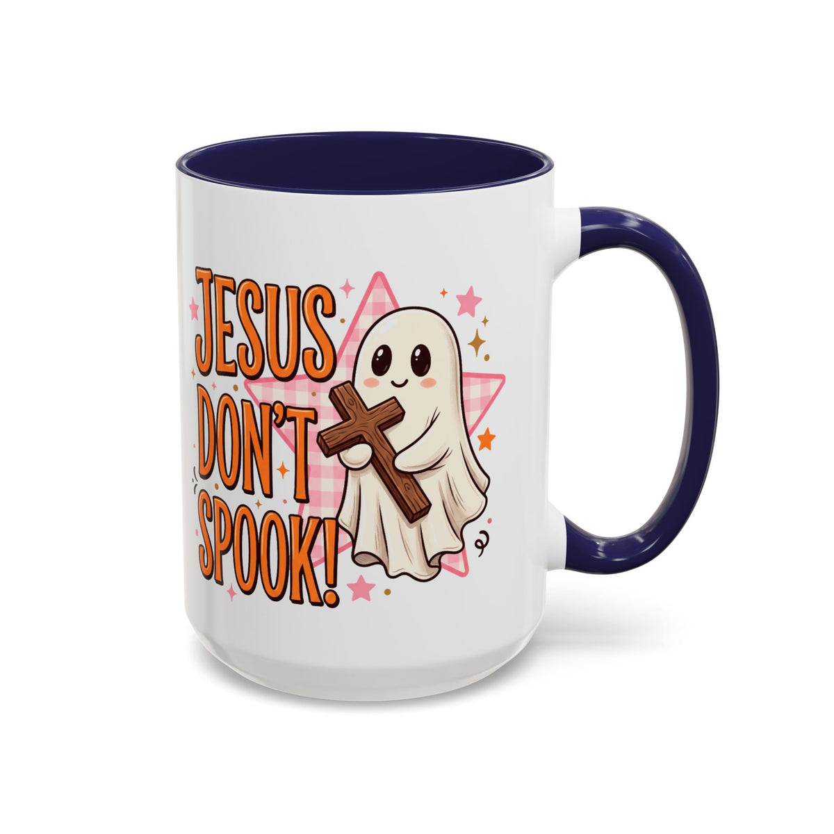 Accent Coffee Mug — "Jesus Don't Spook!" Cute Ghost Christian Coffee Mug (11/15oz)