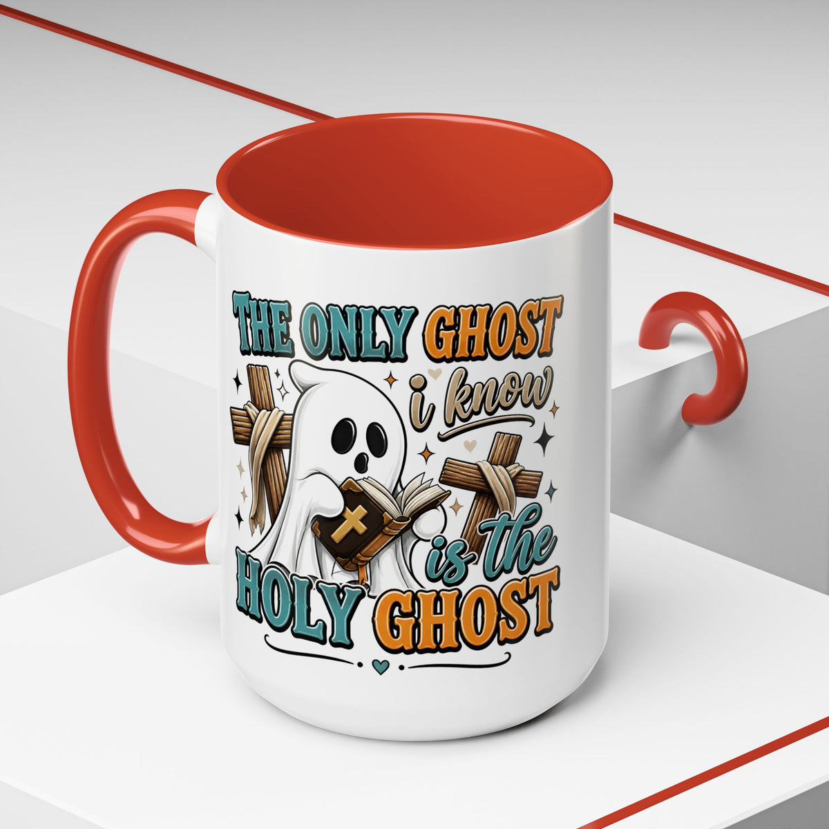 Accent Mug — "The Only Ghost I Know Is the Holy Ghost" Christian Halloween Coffee Cup