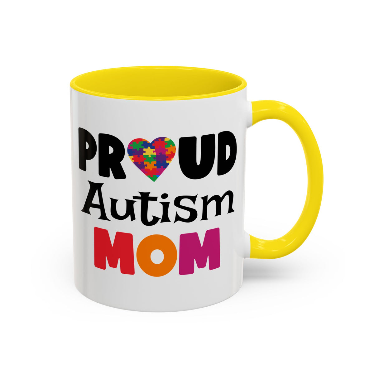 Proud Autism Mom Coffee Mug - Colorful Heart Design (11, 15oz)