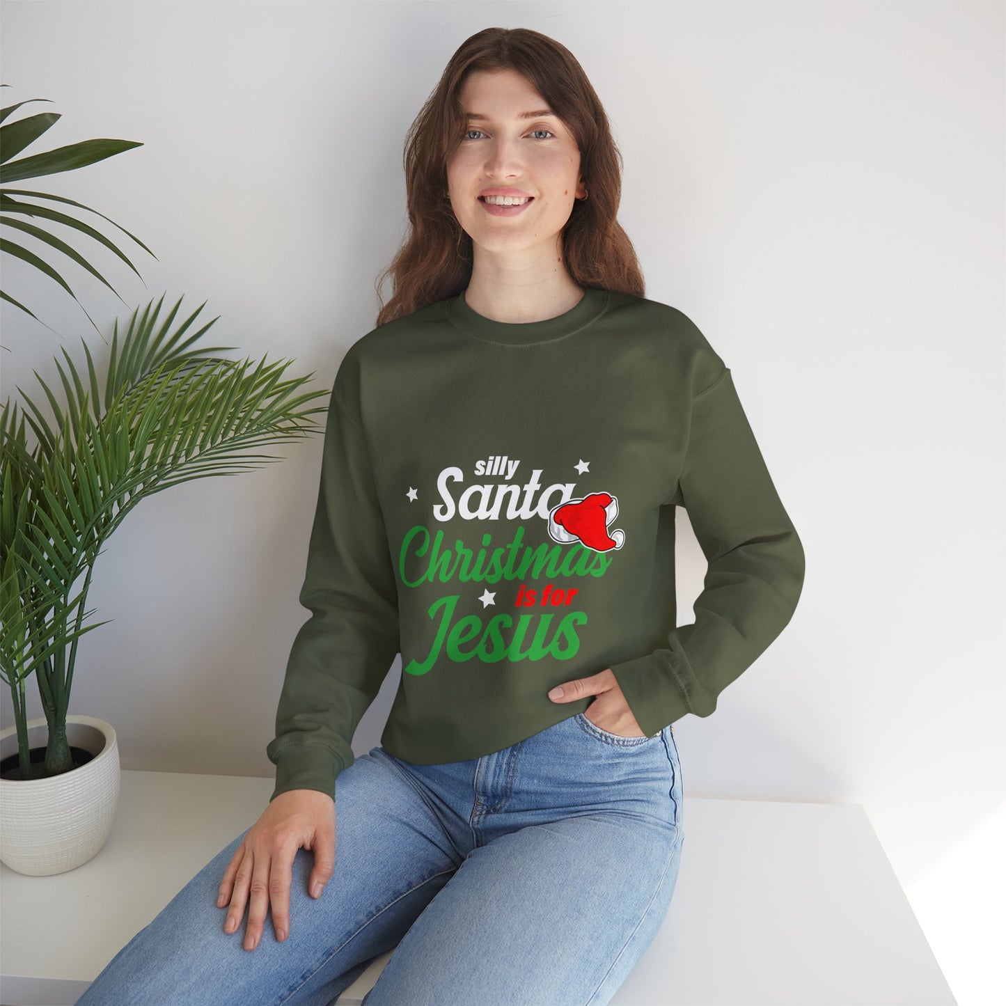 Silly Santa Christmas Is For Jesus (Christmas Themed) Unisex Heavy Blend™ Crewneck Christian Sweatshirt