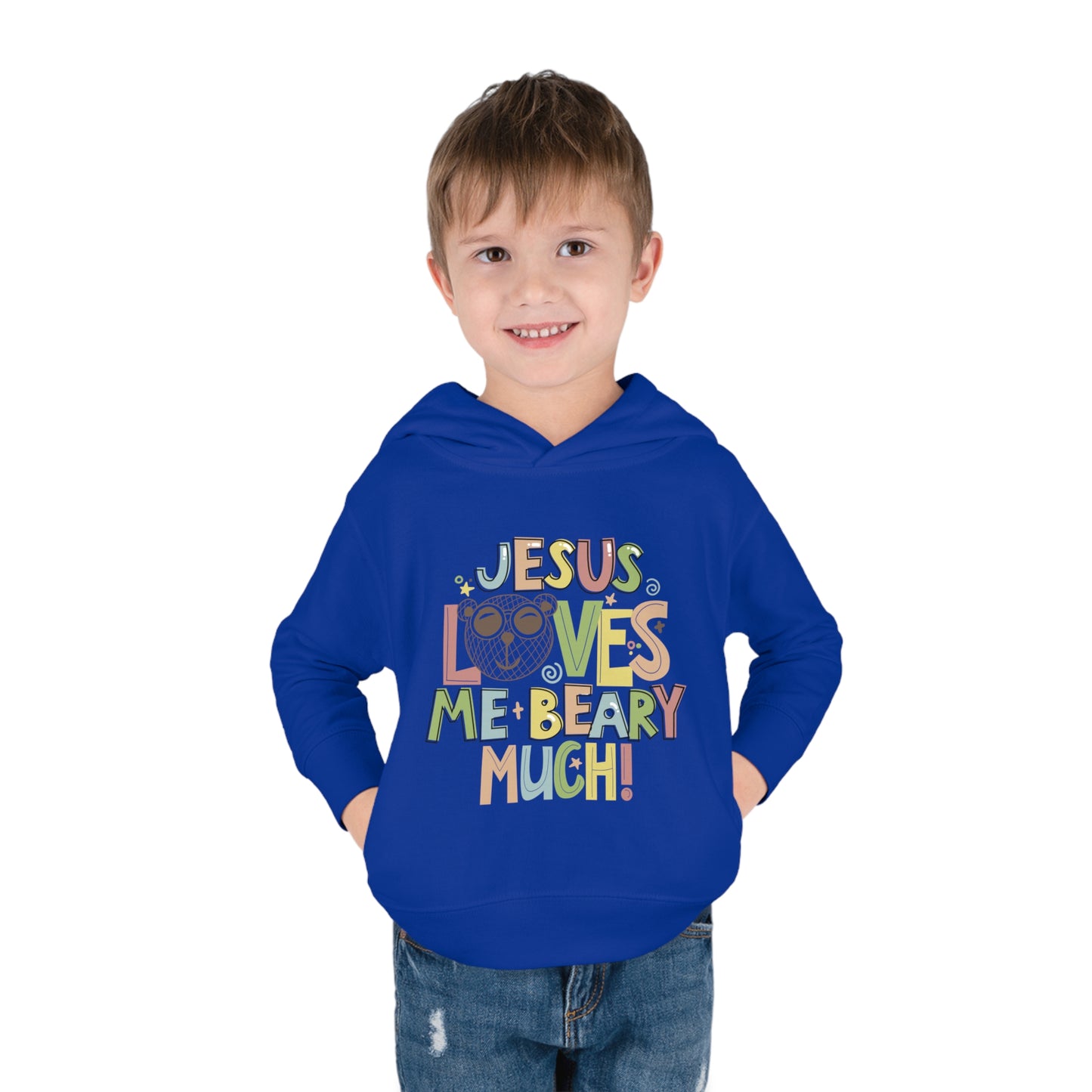 Jesus Loves Me Beary Much Toddler Pullover Fleece Hooded Sweatshirt