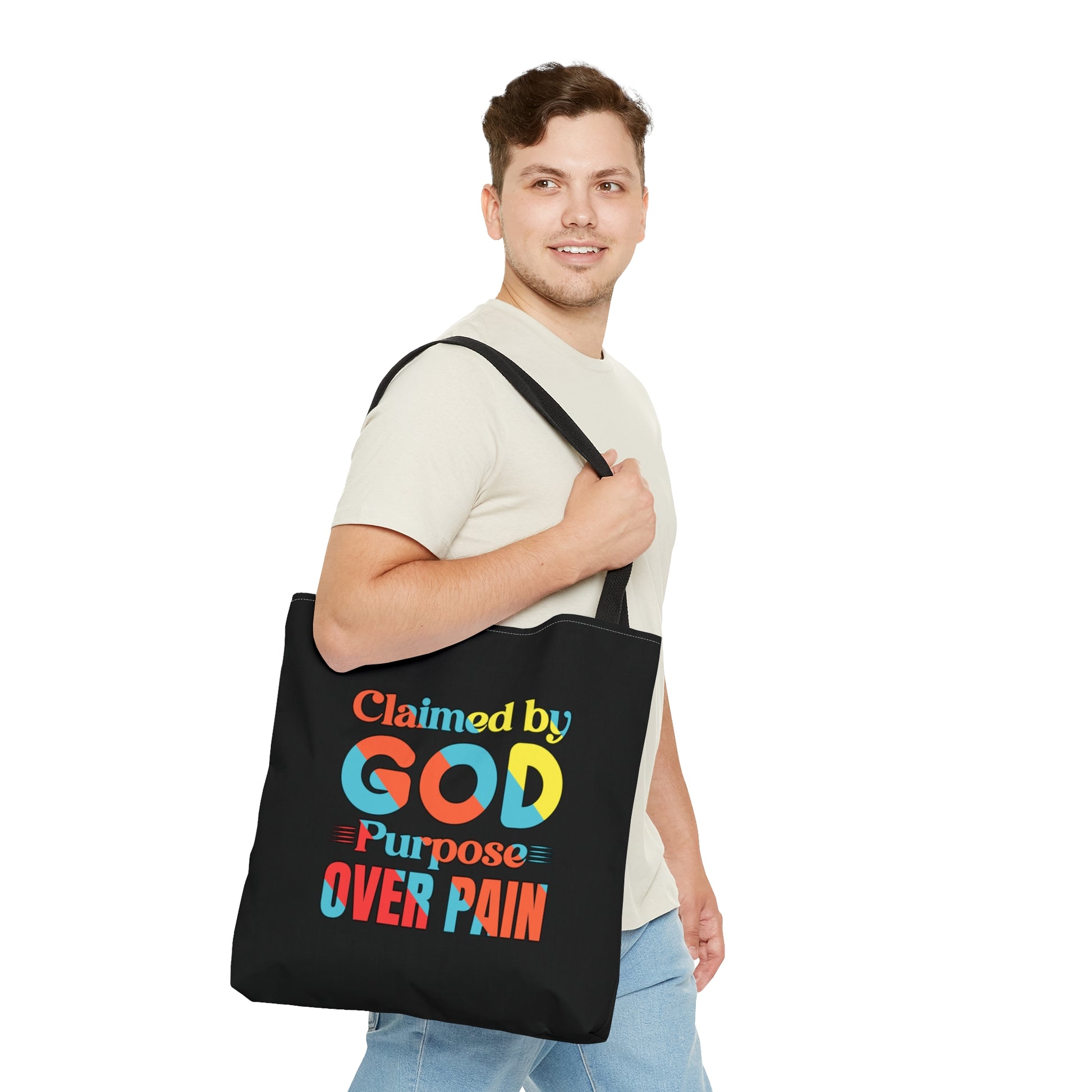 Claimed By God Purpose Over Pain Christian Tote Bag Printify