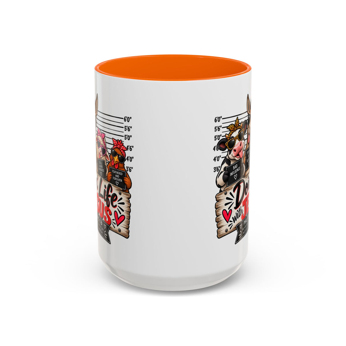 Doin’ Life with Jesus farm animal mugshot Christian mug, view 6