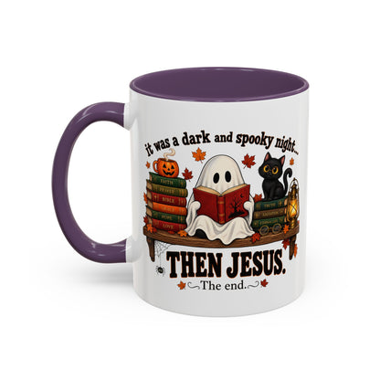 Halloween Christian Coffee Mug — “It Was a Dark and Spooky Night… Then Jesus” Accent Mug