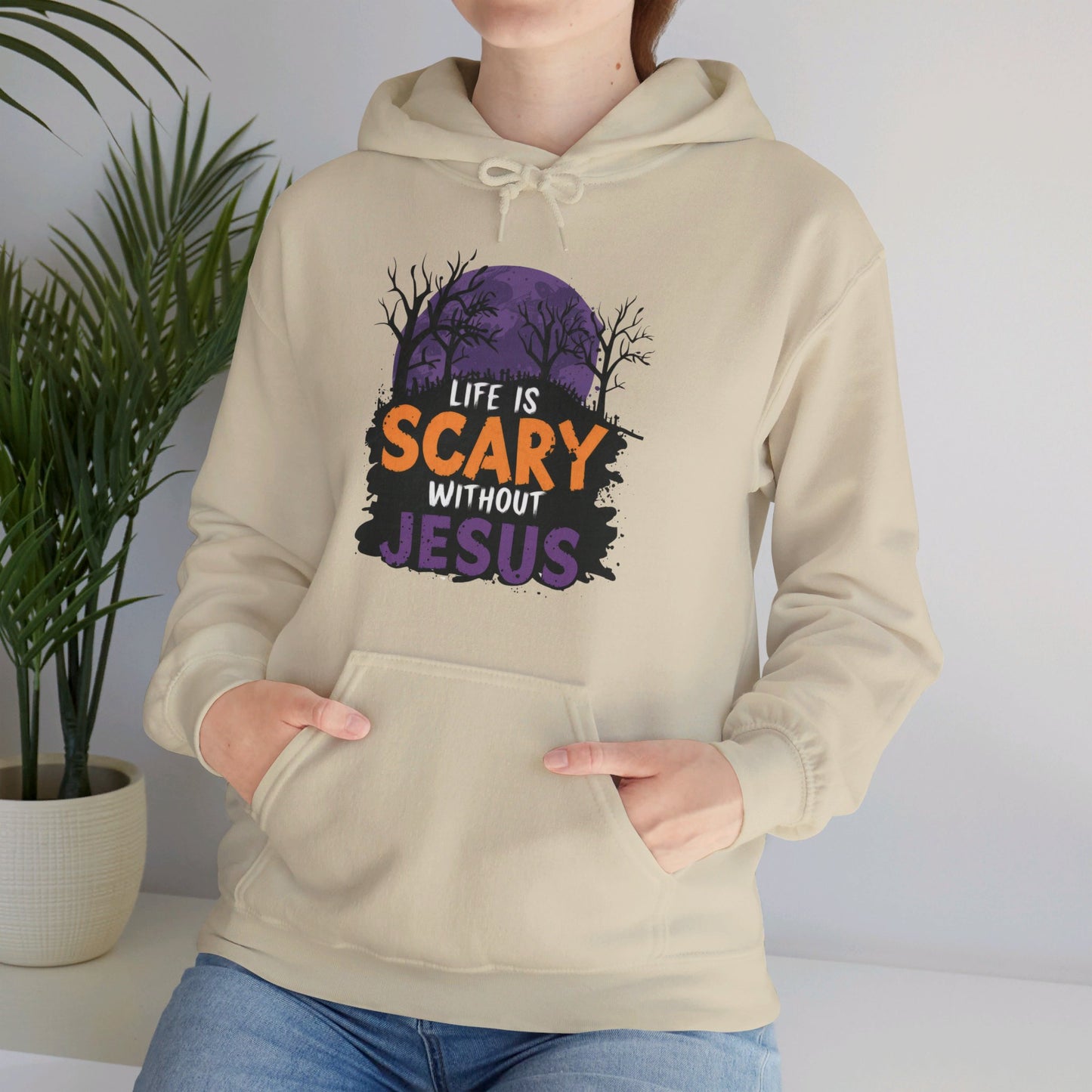 Life Is Scary Without Jesus Halloween Unisex Christian Pullover Hooded Sweatshirt