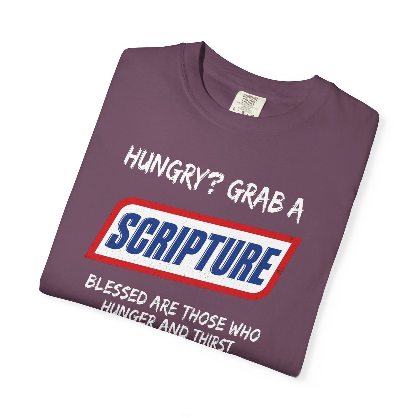 Scripture Snack T-Shirt — "Hungry? Grab a Scripture" Matthew 5:6 Christian Tee