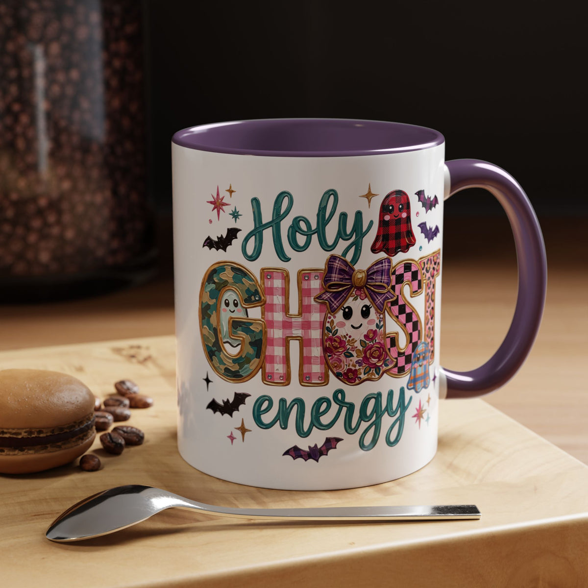 Accent Christian Coffee Mug — "Holy Ghost Energy" Halloween Cute Spooky Ceramic Mug (11/15oz)