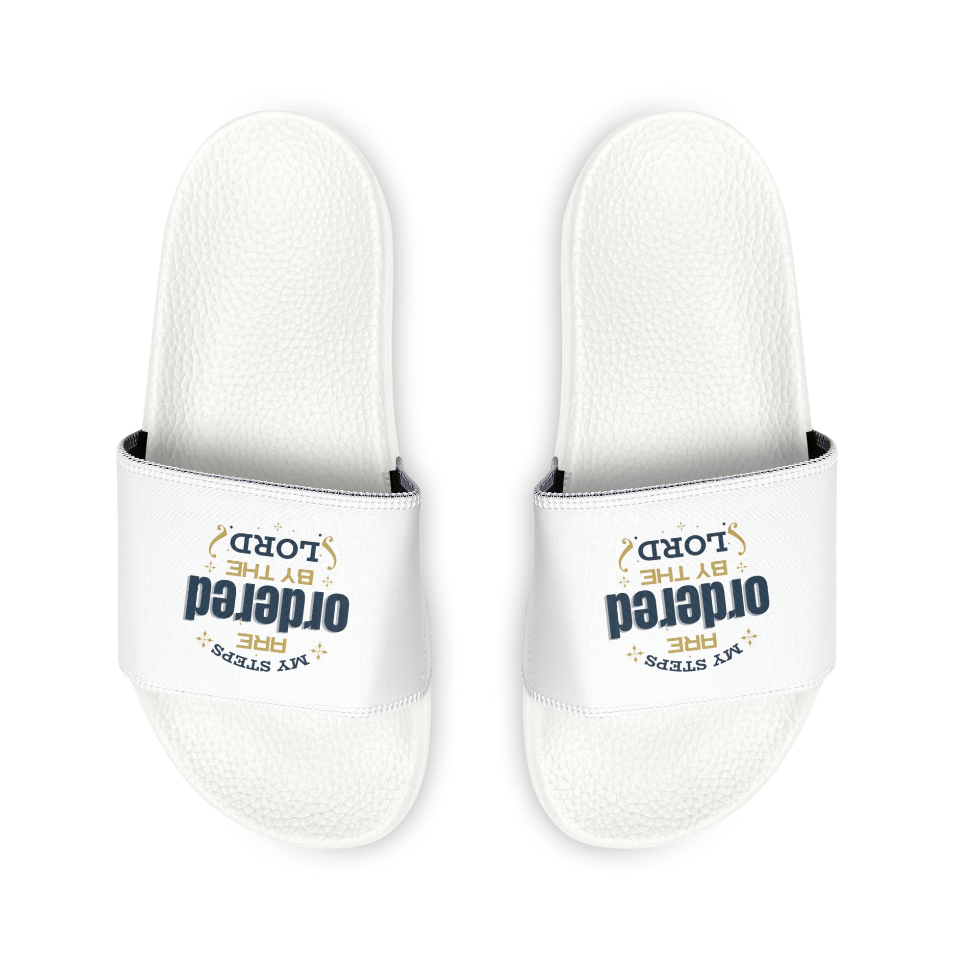 My Steps Are Ordered By The Lord Women's PU Christian Slide Sandals Printify