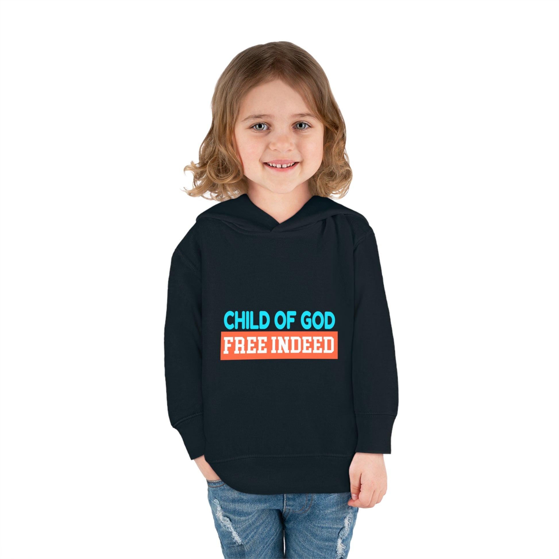 Child Of God Free Indeed Christian Toddler Pullover Fleece Hoodie Printify