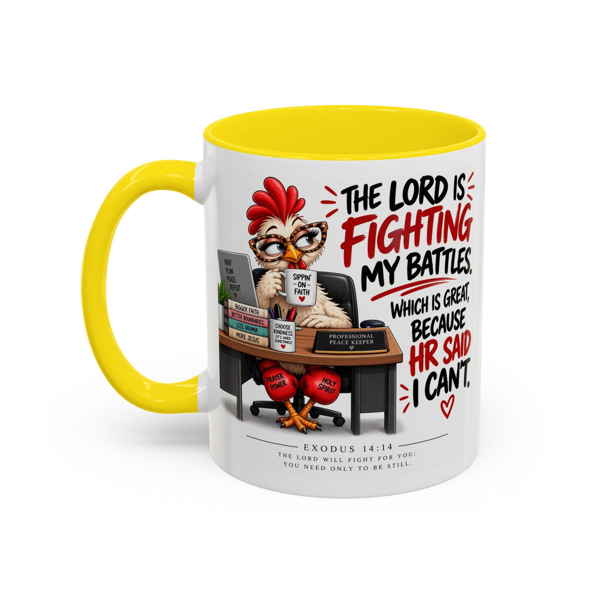 Inspirational Accent Coffee Mug — “The Lord Is Fighting My Battles” Faith Quote (11/15oz)