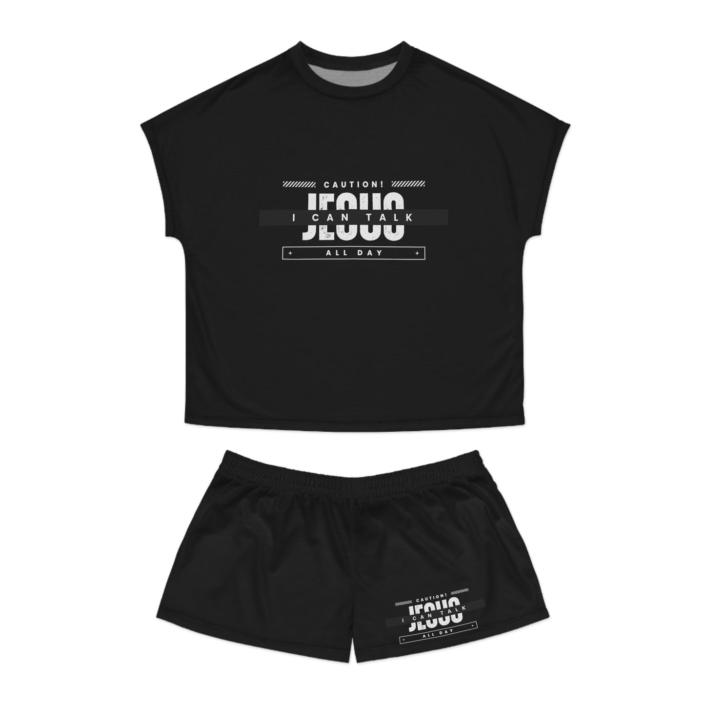 Caution I Can Talk Jesus All Day Women's Christian Short Pajama Set Printify