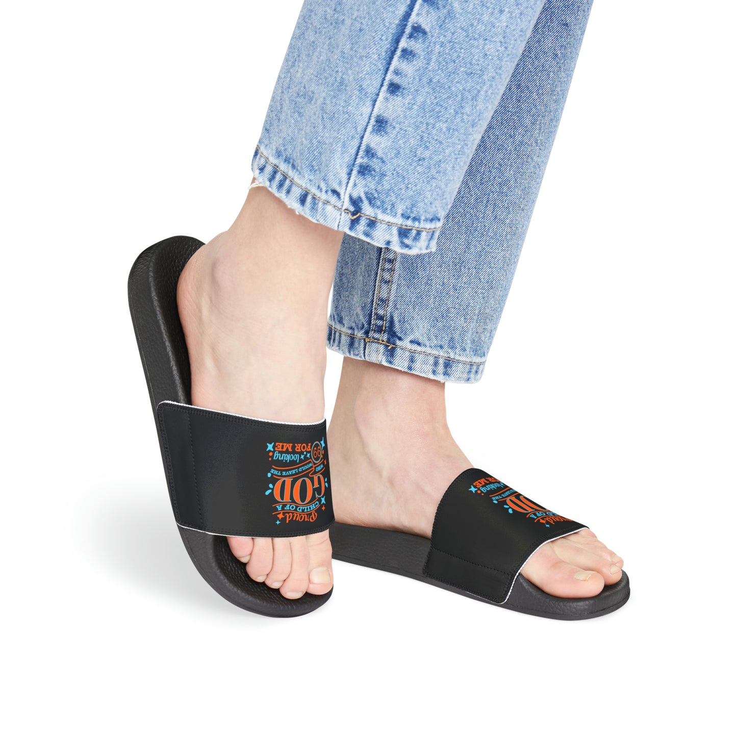 Proud Child Of A God Who Would Leave The 99 Looking For Me Women's PU Christian Slide Sandals Printify