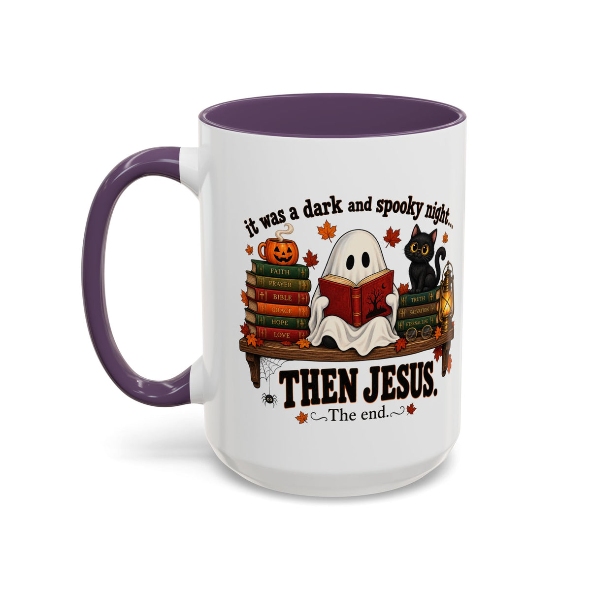 Halloween Christian Coffee Mug — “It Was a Dark and Spooky Night… Then Jesus” Accent Mug