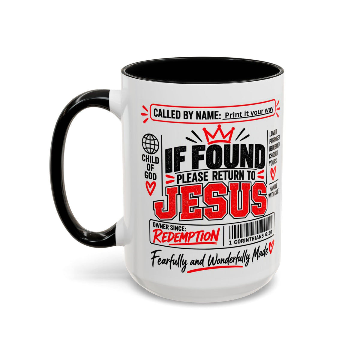 If Found, Return to Jesus Personalized Christian Coffee Mug — Called by Name Accent Mug (15oz)