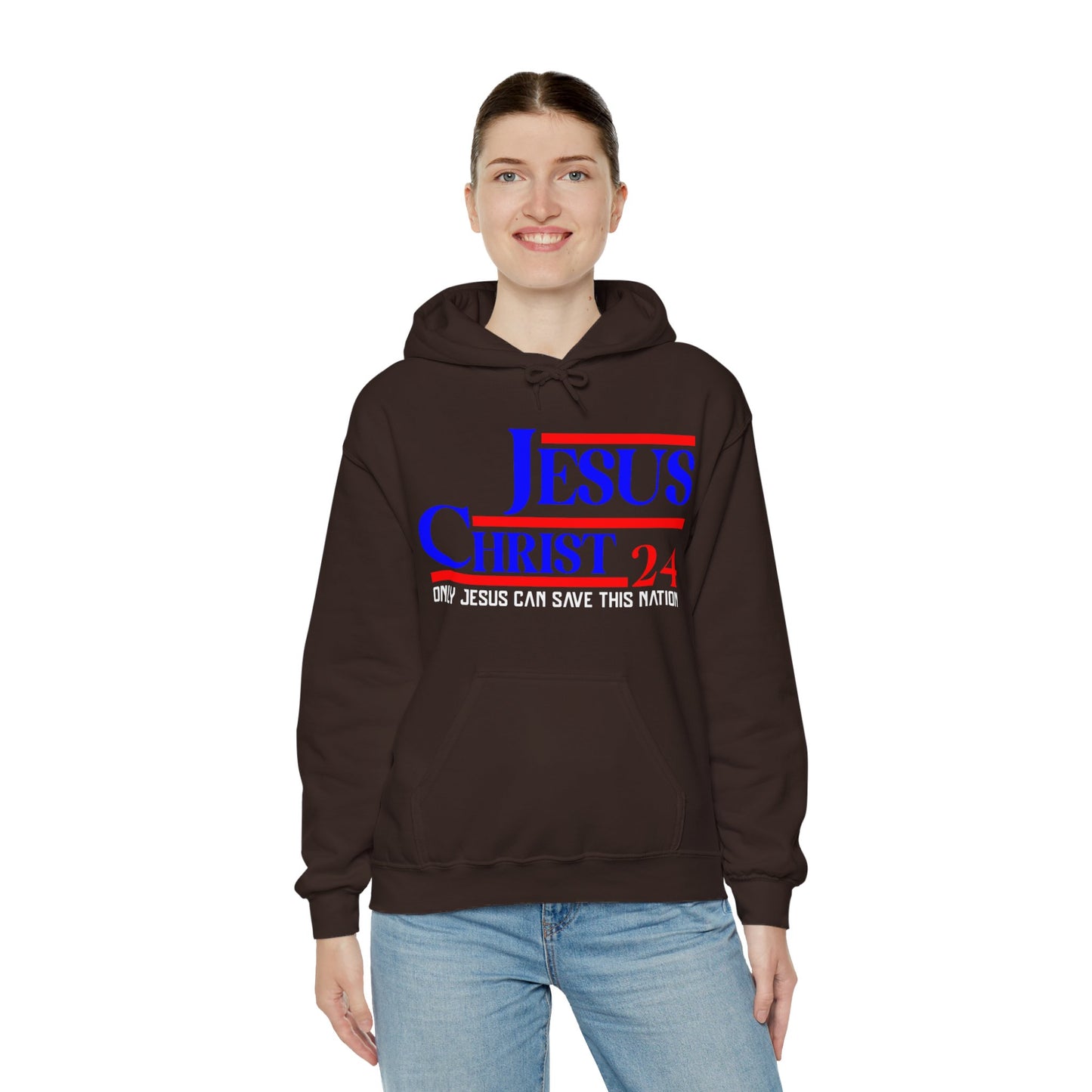 Jesus Christ 2024 Only Jesus Can Save This Nation Election Year Unisex Christian Hooded Pullover Sweatshirt