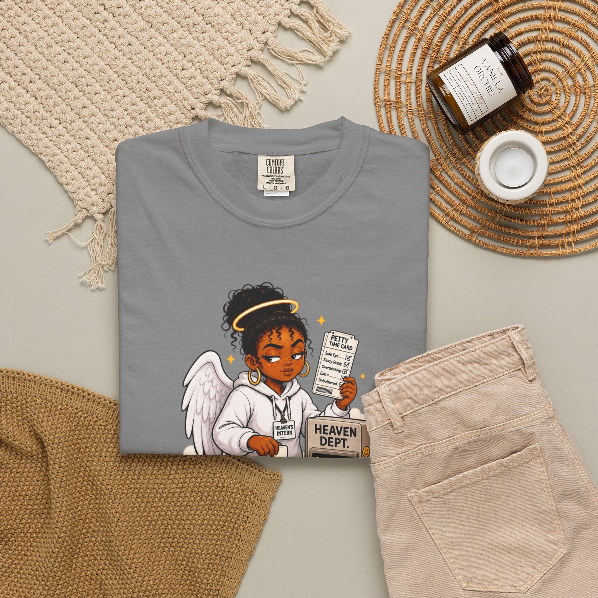 Heaven's Intern T-shirt – Funny Angel Nurse Tee ('Still Learning to Clock Out Petty') - ClaimedbyGodDesigns