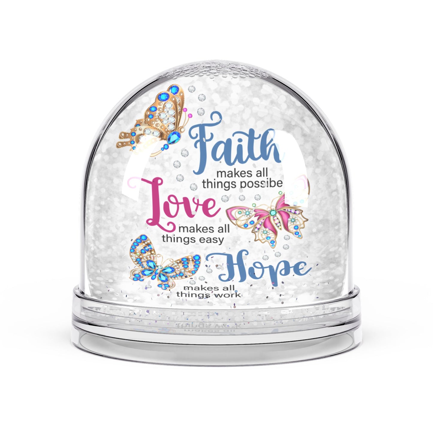 Christian Snow Globe, Religious Home Decor, Inspirational Gift, Christmas Decoration, Faith Hope Love