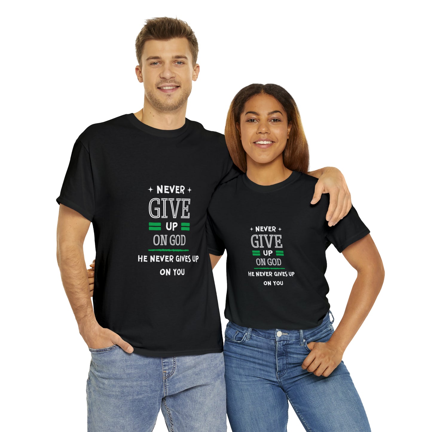 Never Give Up On God He Never Gives Up On You Unisex Heavy Cotton Tee Printify