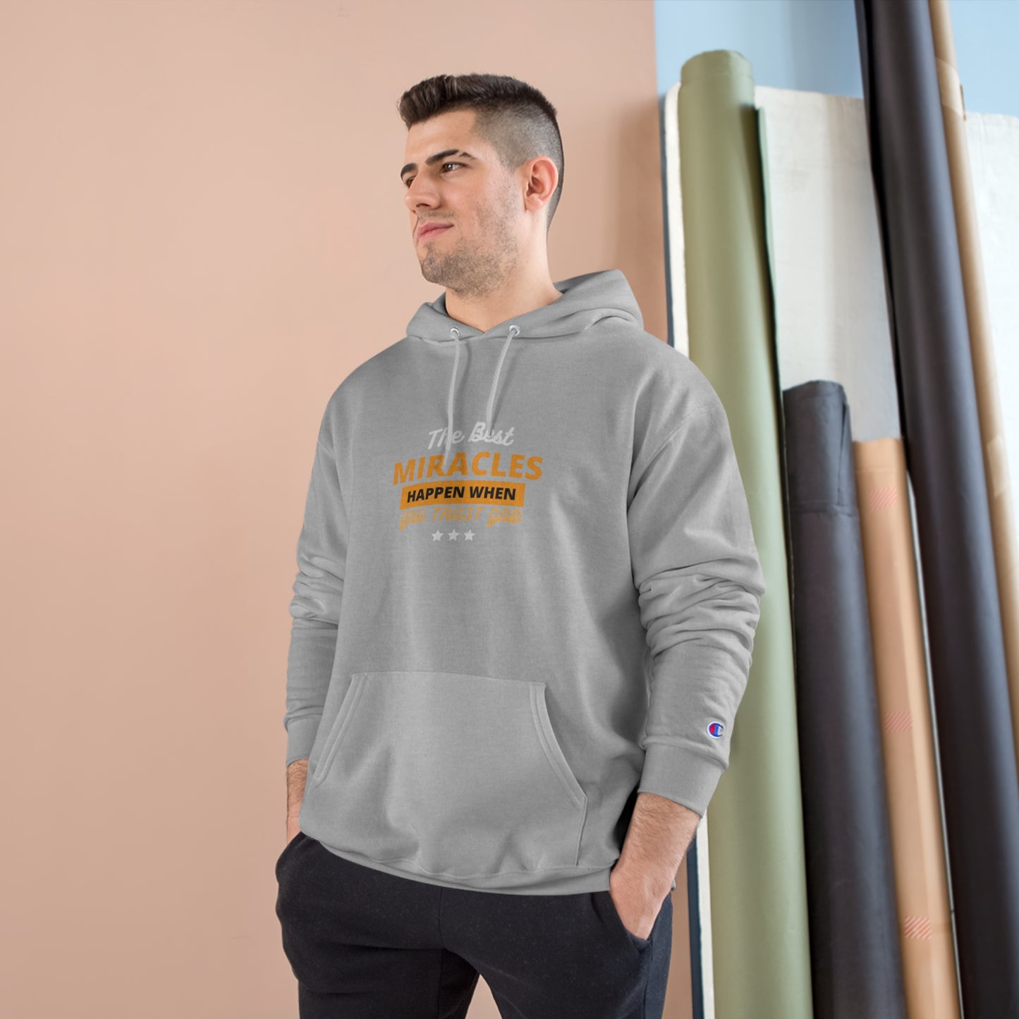 The Best Miracles Happen When You Trust God Christian Unisex Champion Hoodie Printify