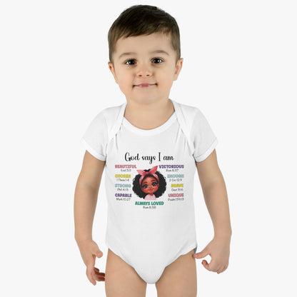 God Says I Am Christian Baby Onesie Printify