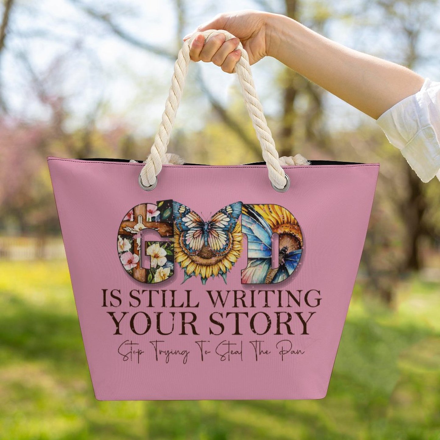 God Is Still Writing Your Story Christian Large Jute Tote Bag