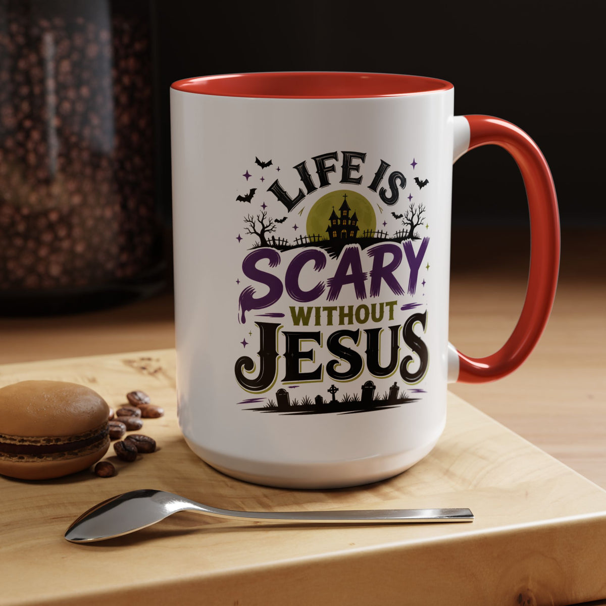Coffee Mug — “Life Is Scary Without Jesus” Halloween Christian Accent Mug (11/15oz)