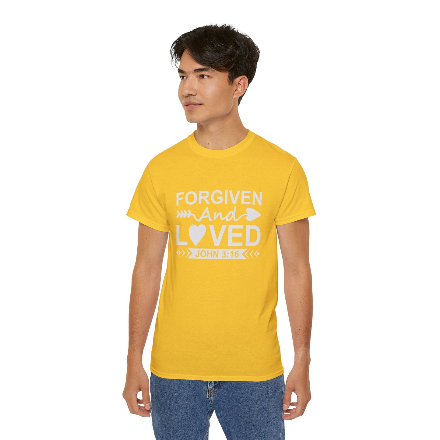 John 3:16 Forgiven And Loved Unisex Christian Ultra Cotton Tee Printify