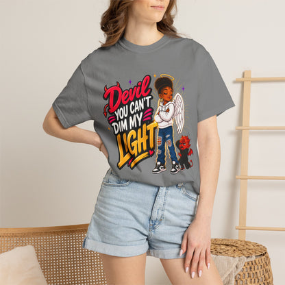 Devil You Can't Dim My Light T-Shirt — Afro Angel Graphic Tee