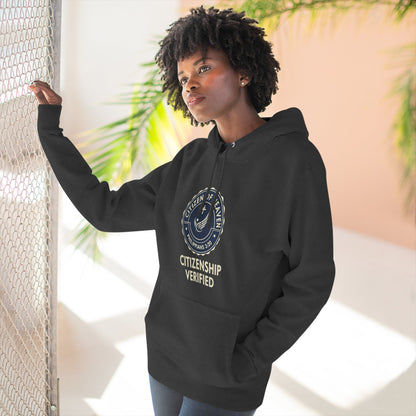 Citizenship Verified Fleece Hoodie, Cozy Sweatshirt for All Ages, Great Gift for Holidays, Casual Wear, Unique Statement Piece - ClaimedbyGodDesigns