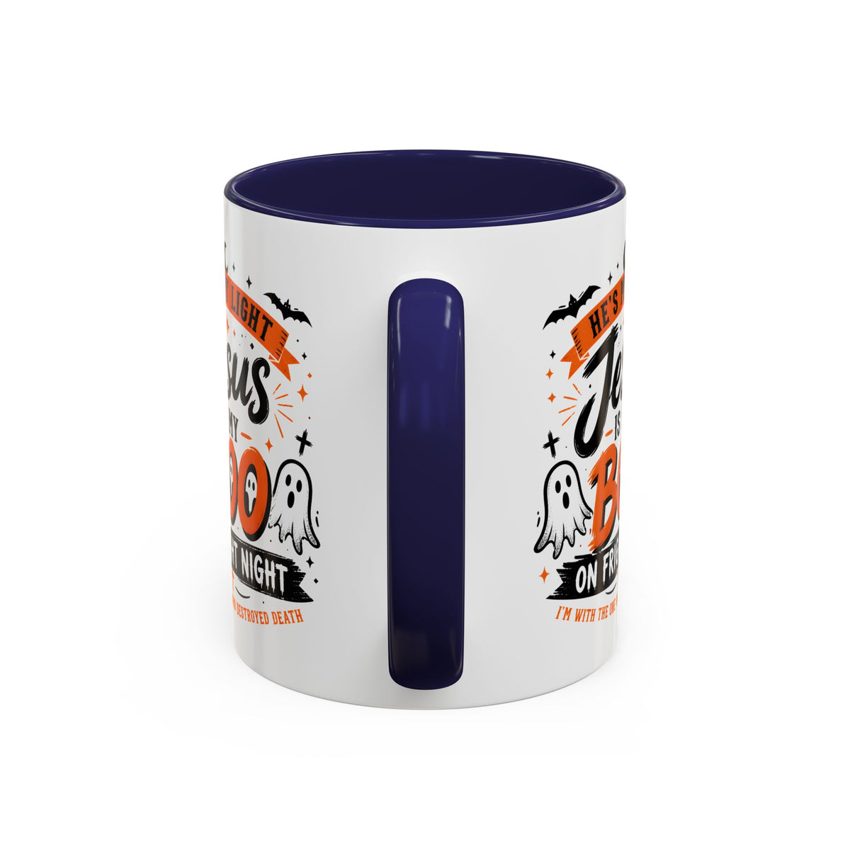 Christian Coffee Mug — "He's My Light, Jesus Is My Boo" Halloween Accent Mug