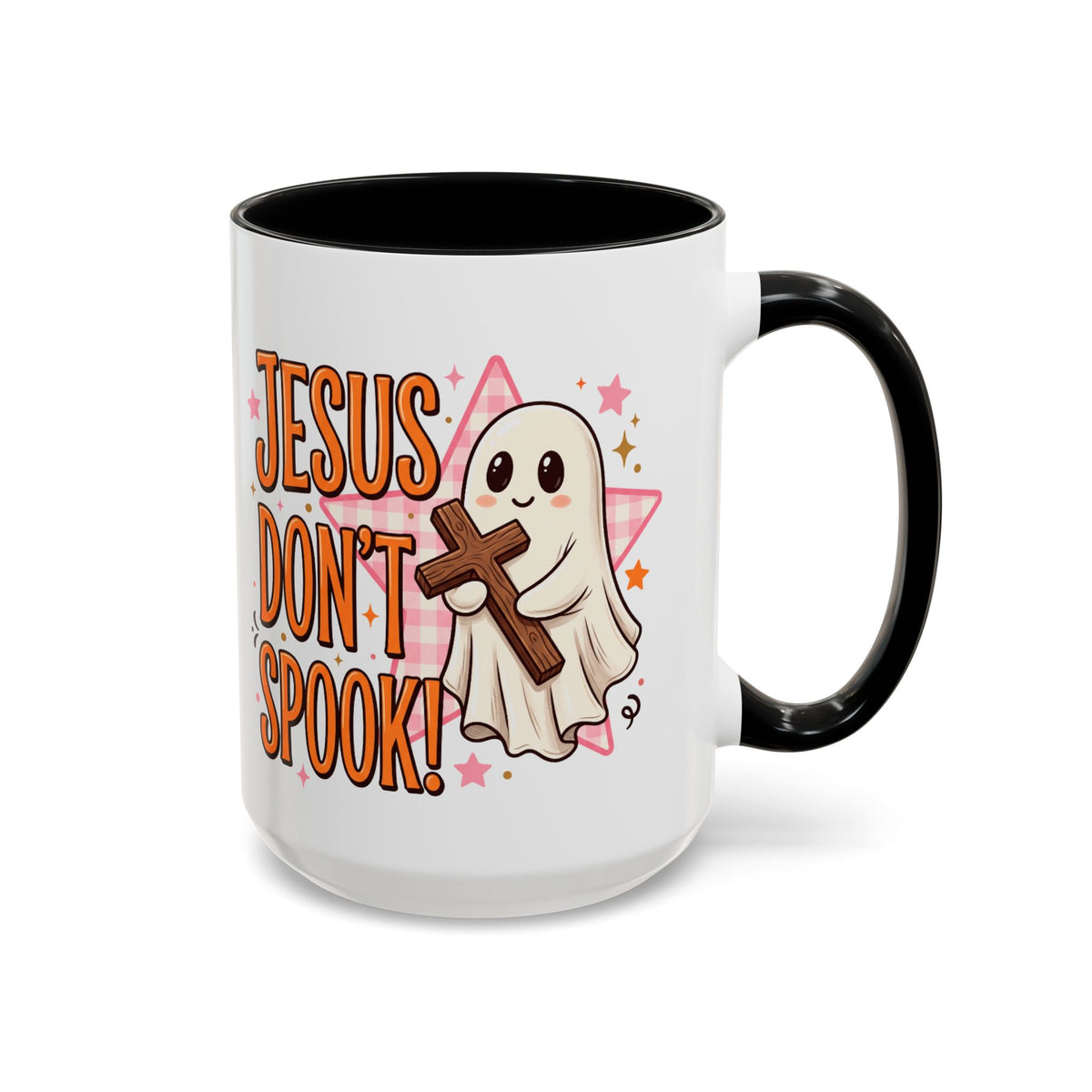 Accent Coffee Mug — "Jesus Don't Spook!" Cute Ghost Christian Coffee Mug (11/15oz)