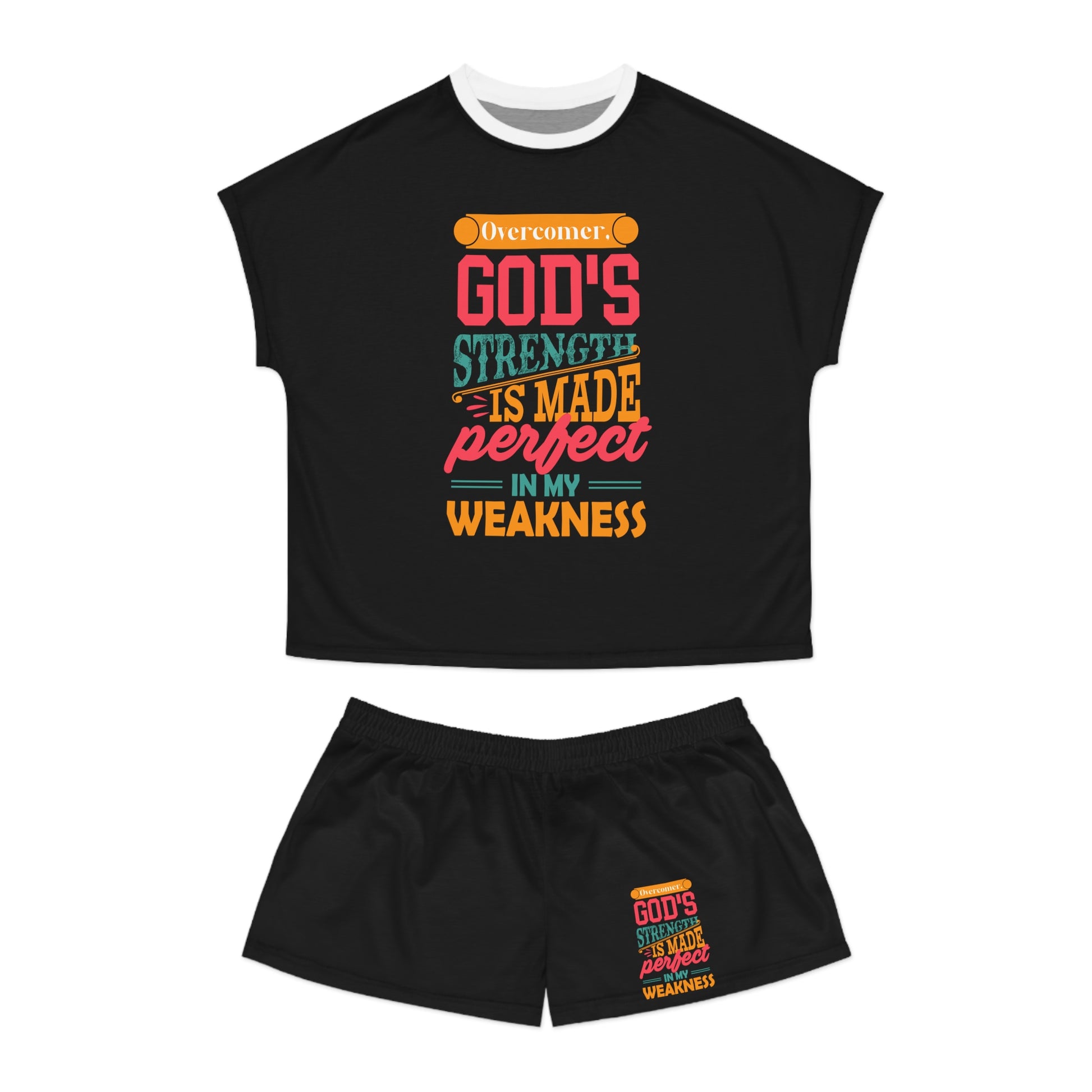 Overcomer God's Strength Is Made Perfect In My Weakness Women's Christian Short Pajama Set Printify