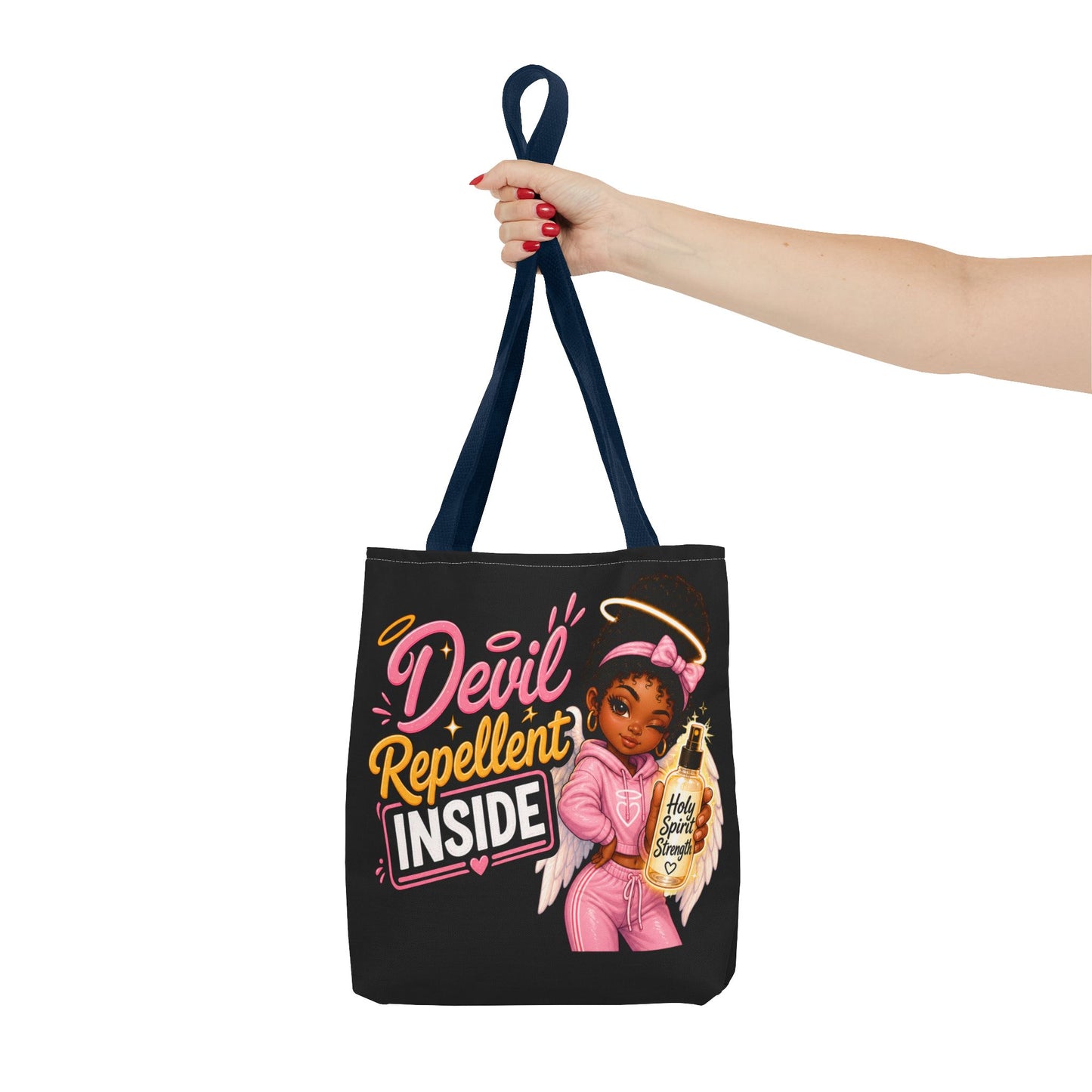 Tote Bag - "Devil Repellent Inside" Angel Girl Graphic Tote | Cute Protective Faith Gift - ClaimedbyGodDesigns