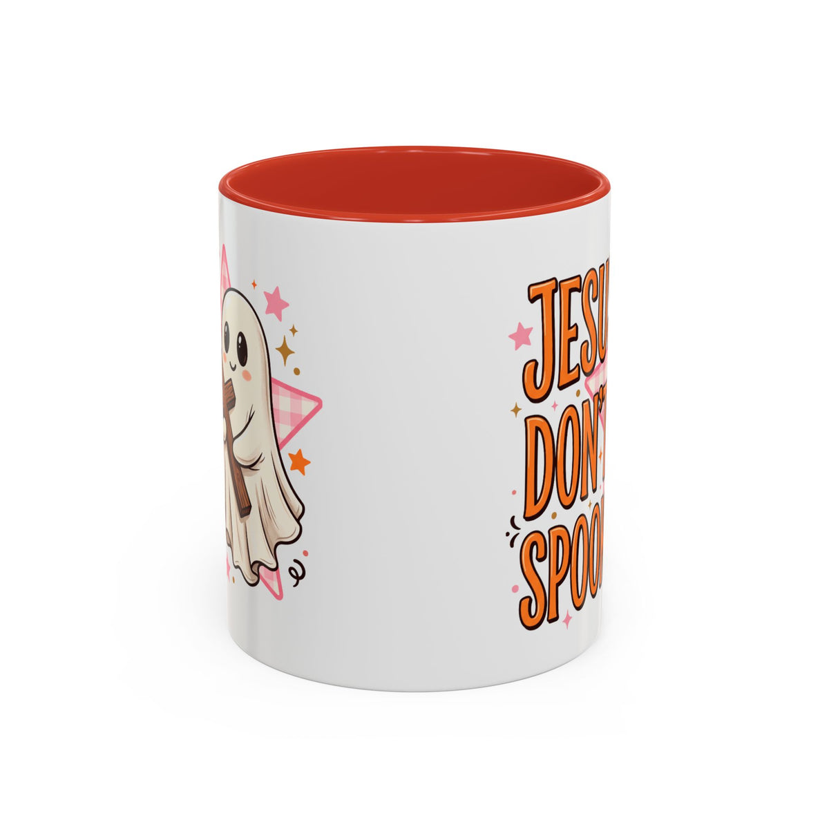 Accent Coffee Mug — "Jesus Don't Spook!" Cute Ghost Christian Coffee Mug (11/15oz)