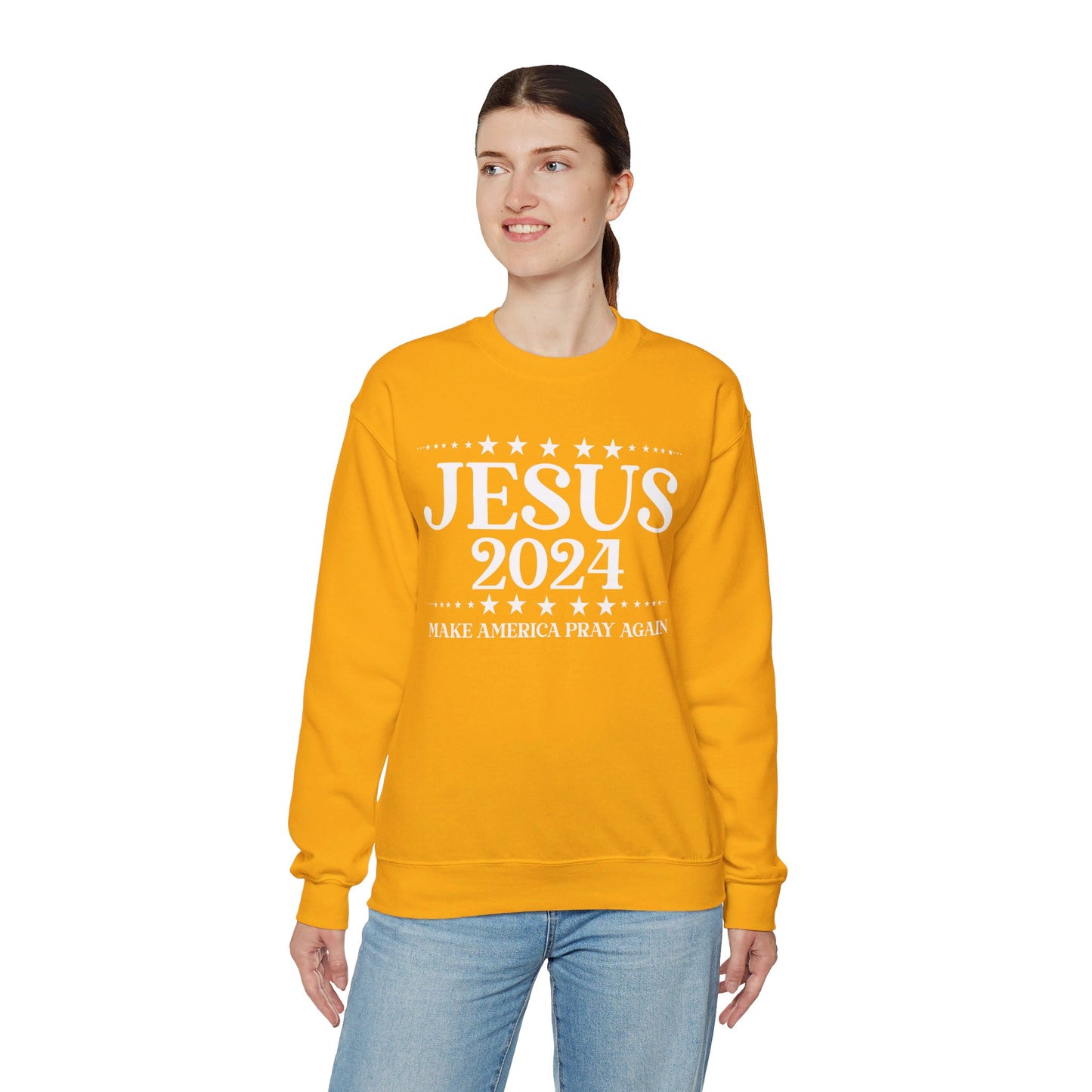 Jesus 2024 Make America Pray Again   Unisex Heavy Blend™ Crewneck Christian Sweatshirt