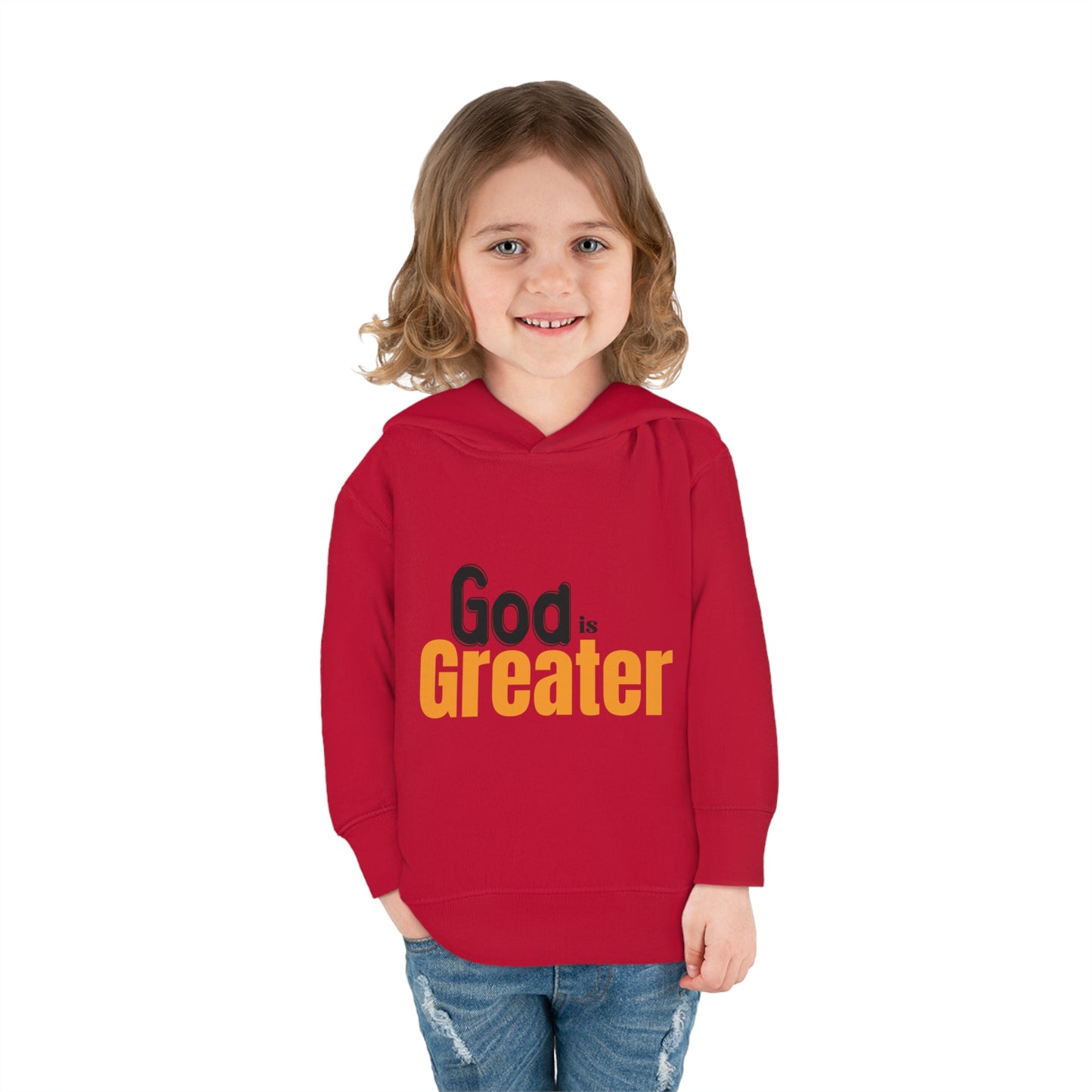 God Is Greater Christian Toddler Pullover Fleece Hoodie Printify