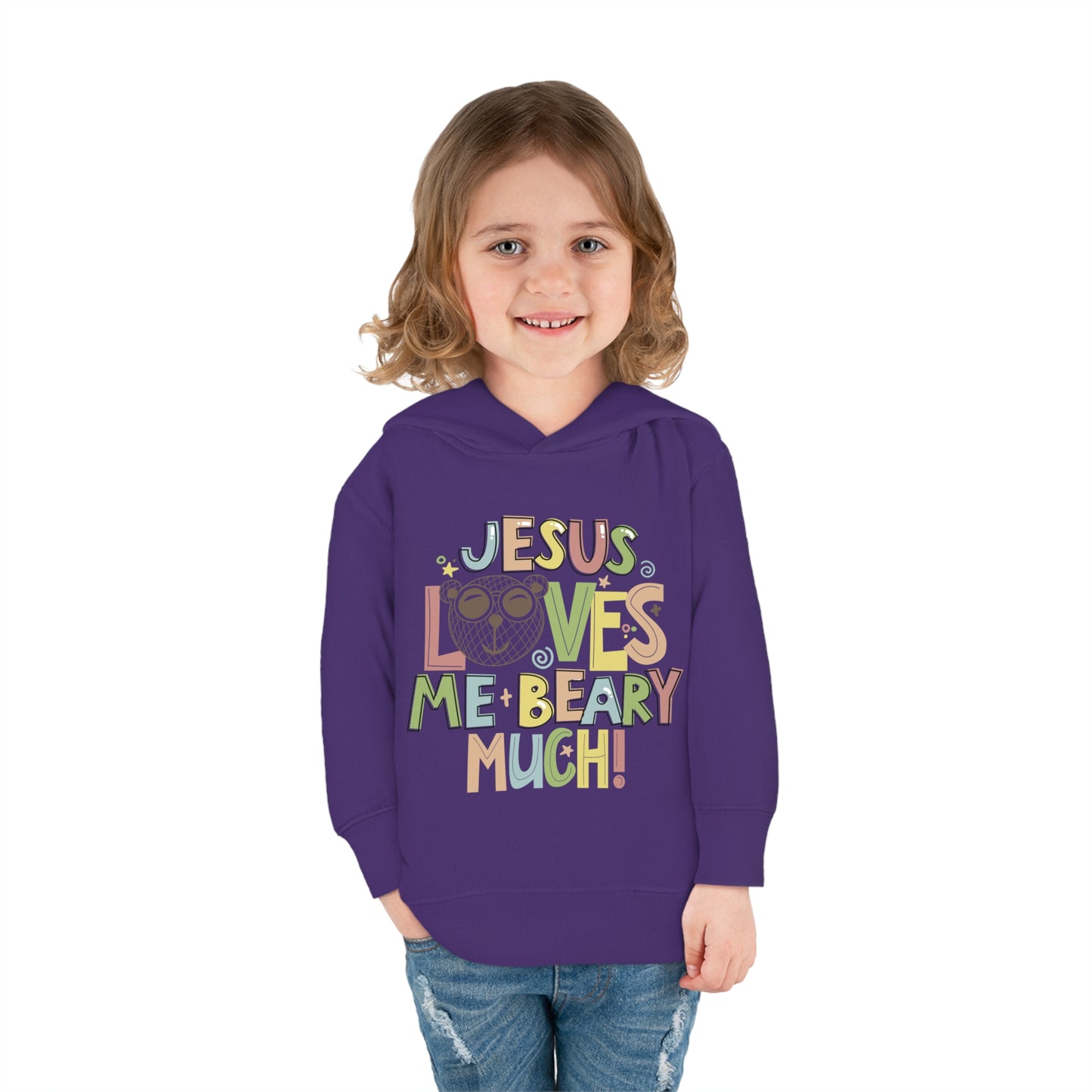 Jesus Loves Me Beary Much Toddler Pullover Fleece Hooded Sweatshirt