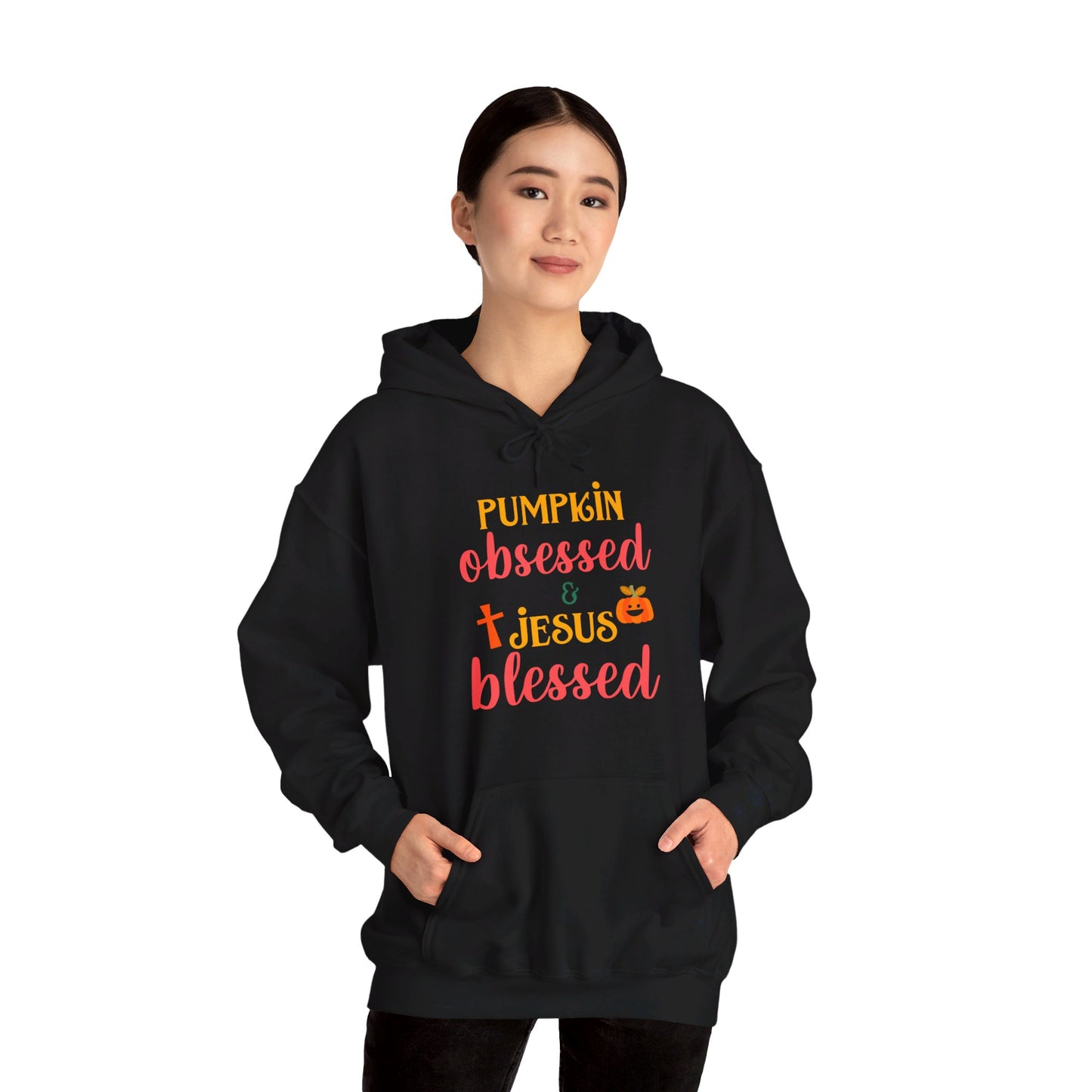 Pumpkin Obsessed And Jesus Blessed Halloween Unisex Christian Pullover Hooded Sweatshirt