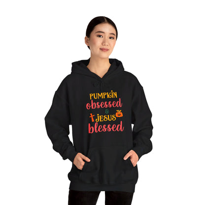 Pumpkin Obsessed And Blessed by Him Halloween Unisex Christian Pullover Hooded Sweatshirt