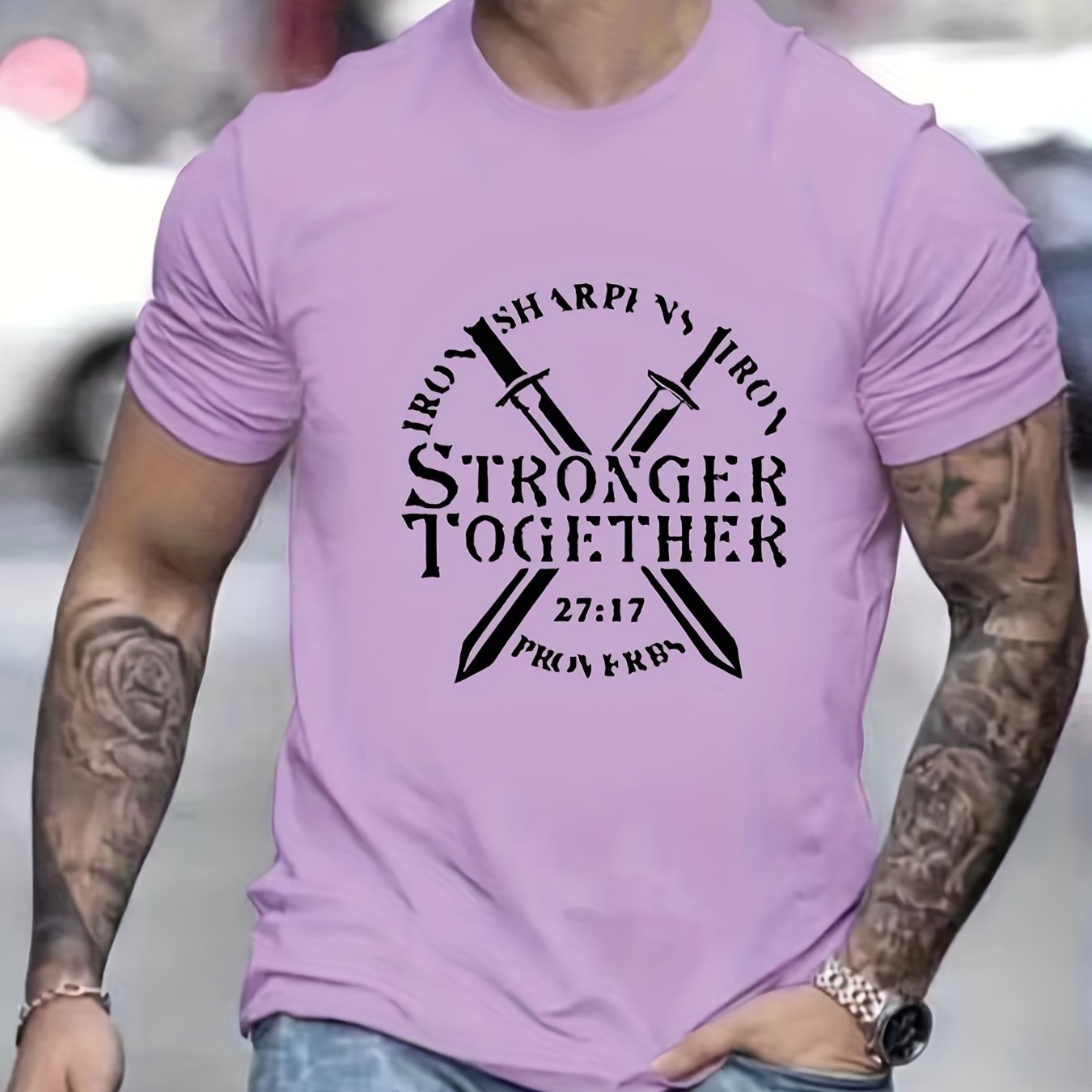 Proverbs 27:17 Iron Sharpens Iron STRONGER TOGETHER Men's Christian T-shirt claimedbygoddesigns